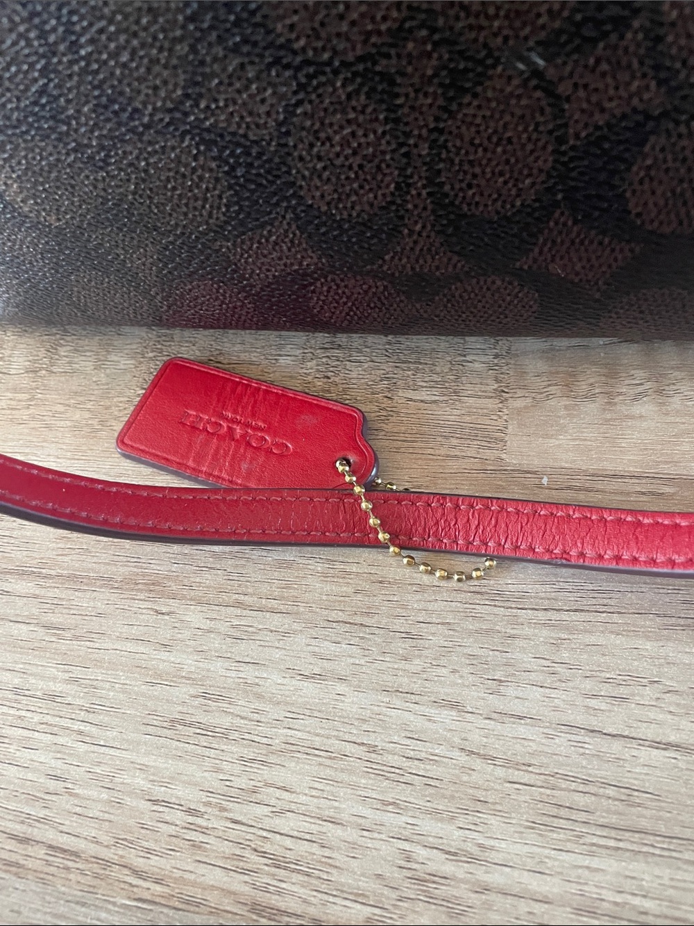 Coach Brown Signature Tote with Red Straps - Picture 2 of 8